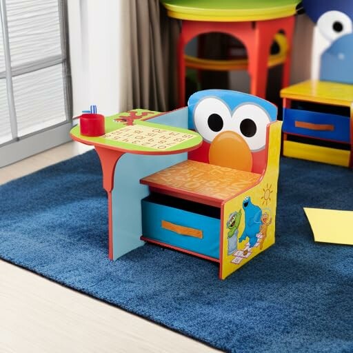 Colorful kids desk chair with cartoon characters.