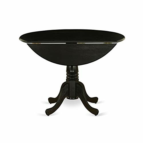 Black round pedestal dining table with four legs