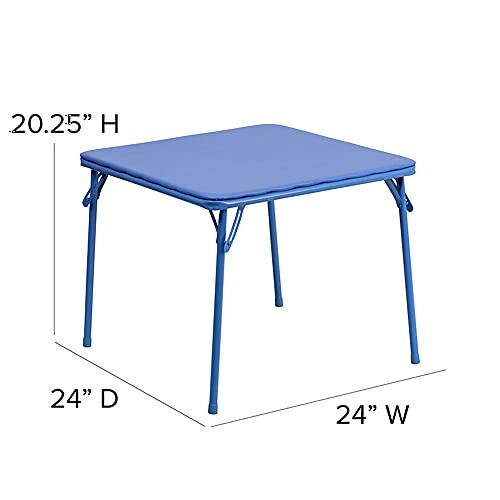 Blue folding card table with dimensions