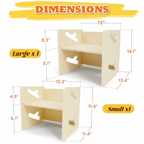 Dimensions of two children's chairs, large and small.