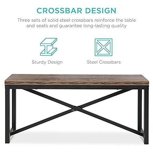 Wooden bench with crossbar design for sturdy support.