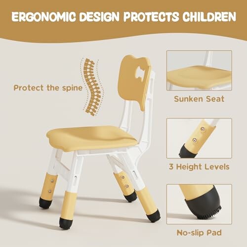 Ergonomic chair for children with spine protection and adjustable features.