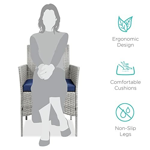 Wicker chair with ergonomic design, comfortable cushions, and non-slip legs.