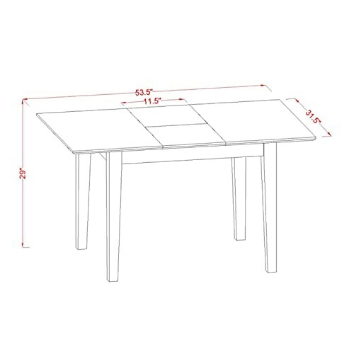 Diagram of an extendable dining table with dimensions