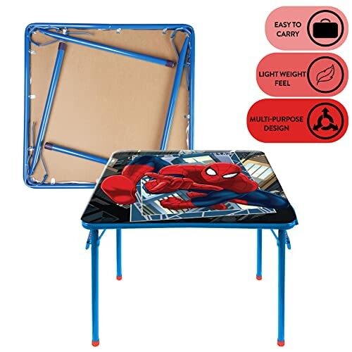 Foldable kids table with Spiderman design and easy-to-carry features