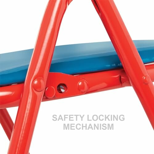 Close-up of a folding chair safety locking mechanism