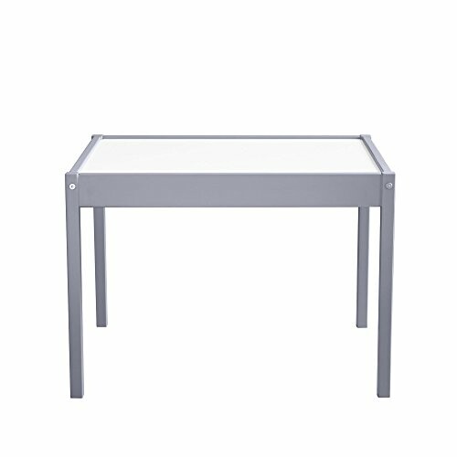 Simple grey metal table with four legs.