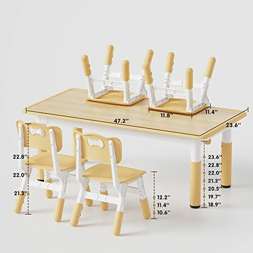 Children's table and chairs with measurements.