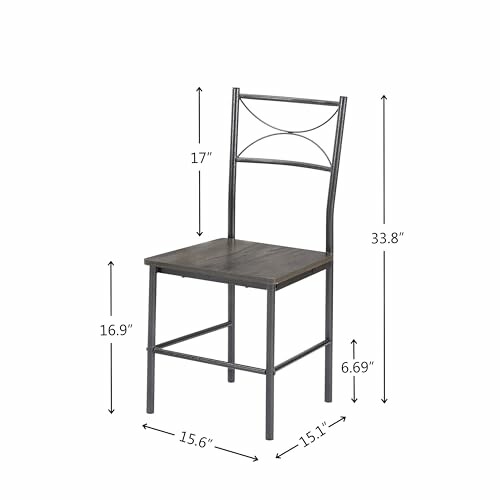 Metal dining chair with dimensions labeled.