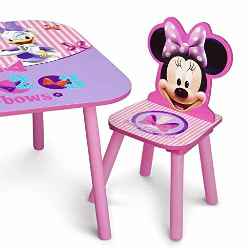 Minnie Mouse themed kids table and chair set in pink and purple