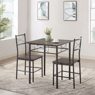 JOIN IRON 3-Piece Metal and Wood Indoor Modern Square Dining Table Furniture Set