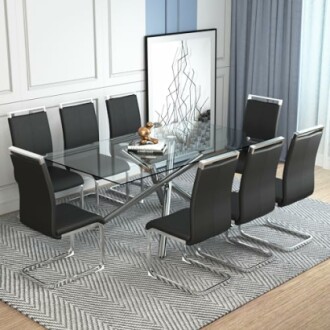 Modern Luxurious Transparent Tempered Glass Dining Table Set