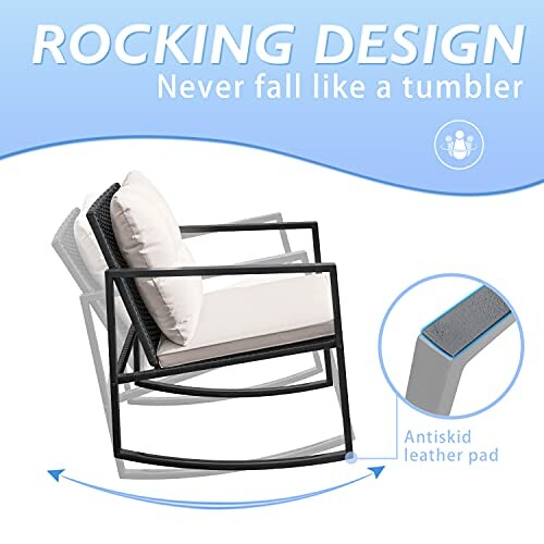 Modern rocking chair with antiskid leather pad and tumbler-style stability.