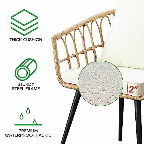 Outdoor chair with thick cushion, sturdy steel frame, and premium waterproof fabric.