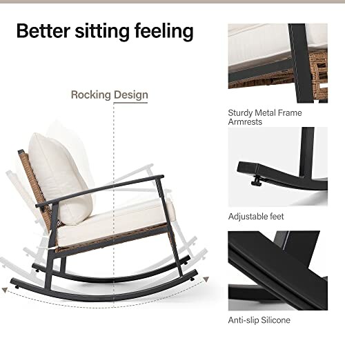 Rocking chair with sturdy metal frame and anti-slip silicone features.