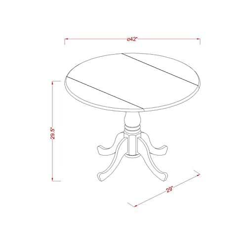 Diagram of a round dining table with dimensions labeled.