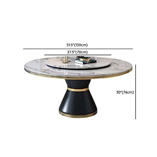 Round marble dining table with dimensions.