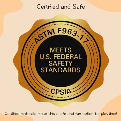 Seal displaying ASTM F963-17 certification for US federal safety standards compliance.