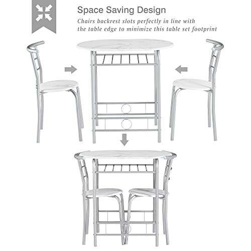 Space-saving dining table and chair set with backrest slots.