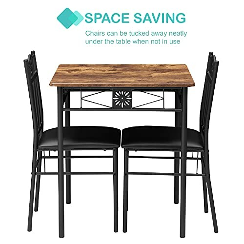 Space-saving dining table with chairs tucked underneath.