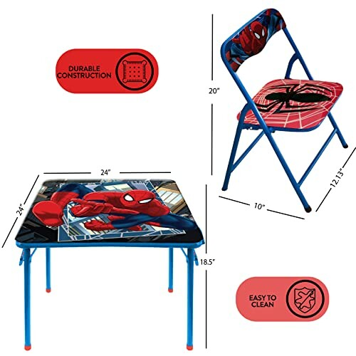 Kids table and chair set with Spider-Man design