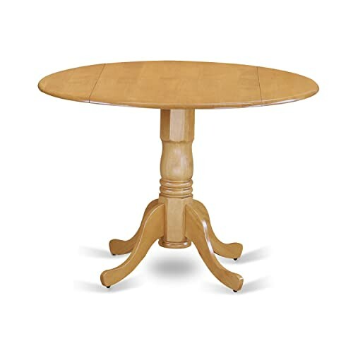 A beautiful round wooden dining table with pedestal base, perfect for any kitchen decor.