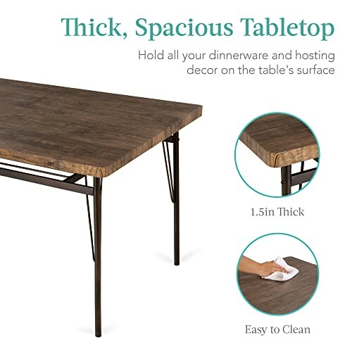 A closer look at the thick, spacious tabletop and easy-to-clean smooth finishes of the dining set.